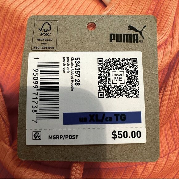 PUMA Classics Ribbed Women’s Cropped Hoodie – Orange, Size XL - Picture 7 of 7